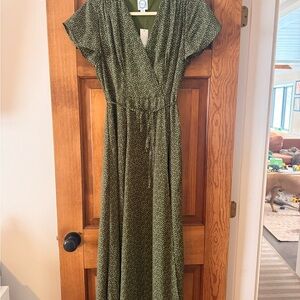 Francesca's Collections Blue Rain Olive Polka Dot Wrap Dress NWT Size M